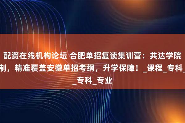 配资在线机构论坛 合肥单招复读集训营：共达学院全日制，精准覆盖安徽单招考纲，升学保障！_课程_专科_专业