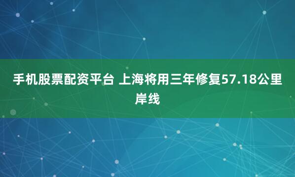 手机股票配资平台 上海将用三年修复57.18公里岸线